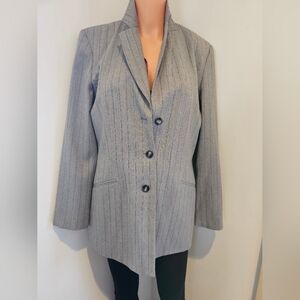 Wool Pinstripe Harve Benard Gray Womens Blazer Size 10